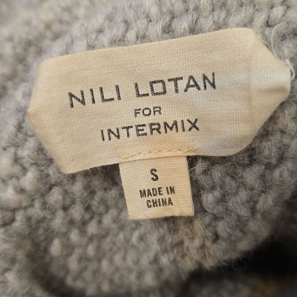 Nili Lotan Turtleneck Alpaca Merino Wool Seed Stitch Cape Poncho Heather Grey S - Picture 7 of 9